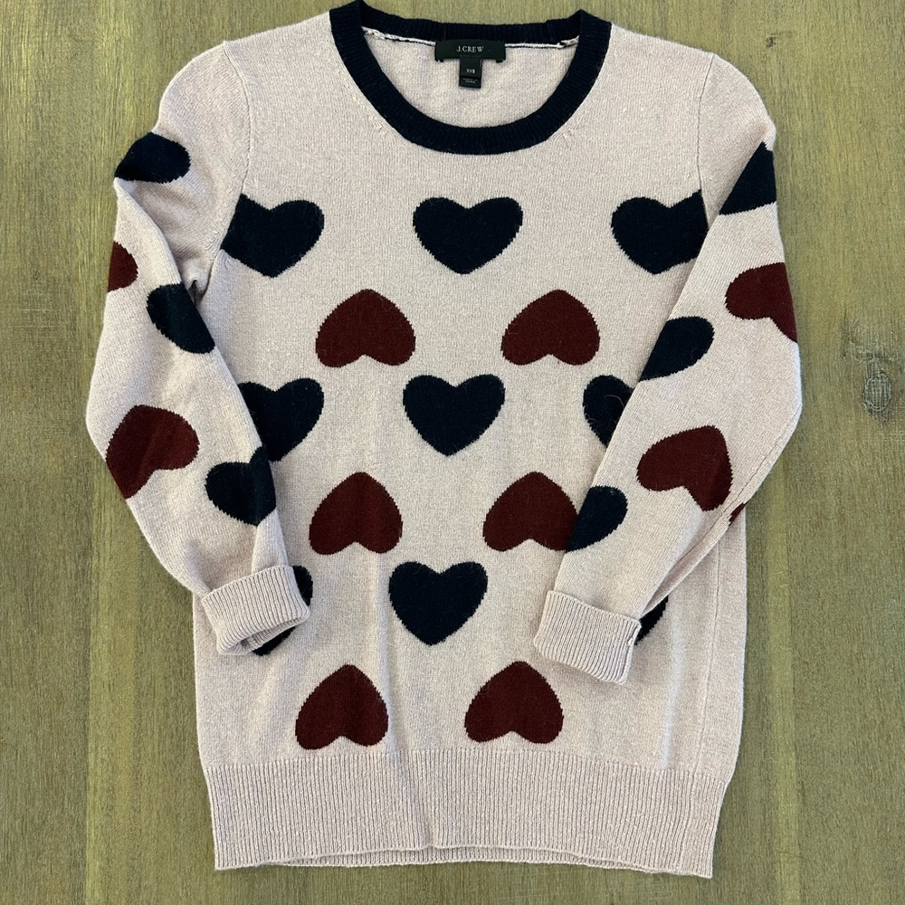 J. Crew Cream and Black Heart Sweater
